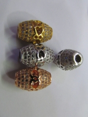 AAA grade 11x16mm 12pcs pave metal spacer &cubic zirconia crystal rice barrel egg silver gold mixed 