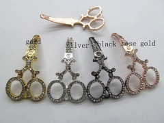 high quality 23x45mm 12pcs Rhinestones Sideway Scissors Shears Bracelet Connector mixed color jewelr