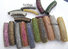 AAA grade 10x40mm 6pcs pave metal spacer &cubic zirconia crystal column tube curve silver gold mixed