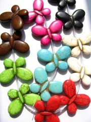 bulk 70pcs turquoise cute carved butterfly multicolor jewelry beads focal 25x35mm --5strands 16"/per