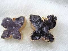 high quality 35x45mm 2pcs 24k gold edged genuinecrystal druzy purple quartz titanium star cross dop 