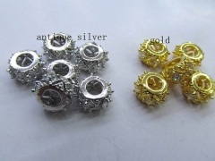 AAA grade 12pcs 6x10mm Micro Pave CZ Brass Spacer , Cubic Zirconia Rondelle Pinwheel Buttone Silver