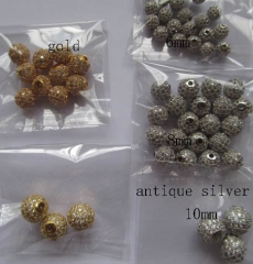AAA grade 6-10mm 24pcs pave metal spacer &cubic zirconia crysatl silver gold mixed jewelry beads
