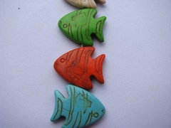 last batch turquoise cute carved flatfish multicolor jewelry beads 22x26mm --4strands 16"/per