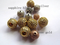 AAA grade 8mm 12pcs pave metal spacer &cubic zirconia crysatl silver gold mixed jewelry beads