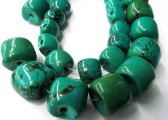 3holes--high quality 12-20mm 12pcs turquoise beads barrel nuggets connector bead