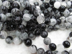 6-12mm full strand genuine black rutilated quartz round ball gemstone bead