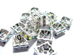top quality 8mm 500pcs ,square &mystic AB crystal box silver tone assortment spacer beads