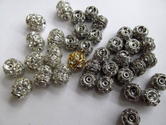 wholesale 50pcs 10mm LOT metal spacer Beads with clear crystal barrel rondelle silver antique mixed 