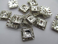 6 8 10 12 14 16mm 100ps metal tone spacer & rhinestone crystal sideways box squaredelle round silver