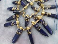 Cyber Monday SALE --16inch Fashion Lapis Lazuli Station Sharp Poins Gold tone Cap Charm Pendant Bead