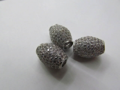 AAA grade 10x14mm 12pcs pave metal spacer &cubic zirconia crystal rice egg barrel jewelry beads