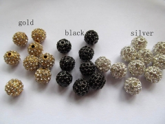 25pcs 6-12mm sideway metal spacer round ball silver gold rose gold mixed crystal rhinestone bead