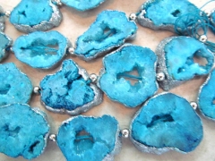 high quality Silver Gold Druzy Drusy Crystal Agate Slab Stone aqua blue Pendant Beads Full Strand 40