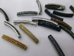 top quality 12pcs 6x30mm Pave Micro CZ ,cubic zirconia Brass Crystal Connector ,Bar Tube Curved fin