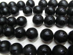Wholesale 10 12 14 16mm full strand Tibetant Agate Gem Round Ball Carved Matte Gemstone Black jet Be
