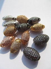 AAA grade 10x16mm 12pcs pave metal spacer &cubic zirconia crystal rice egg barrel jewelry beads