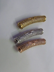 AAA grade 6x12mm 8pcs pave metal spacer &cubic zirconia crystal column tube curve silver gold mixed 