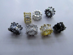 Top Quality 12pcs 5-12mm Micro Pave CZ Brass European Bead Cubic Zirconia Rondelle Pinwheel Buttone