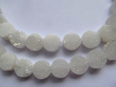 8 10 12mm full strand high quality Calibrated Druzy titanium quartz round coin mystic white mixed je