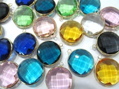 Wholesale 50pcs 8-25mm Crystal Glass Gem Brass fram Plated round coin Faceted smoky topaz clear whit