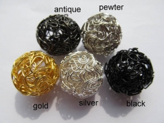 wholesale 18mm 50pcs bling ball tone spacer round wire balls silver antique gold gunmetal mixed jewe