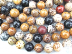 16mm full strand natural fossil gemstone round ball brown tiger jewelry beads