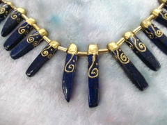 Cyber Monday SALE --16inch Fashion Lapis Lazuli Station Sharp Poins Gold tone Cap Charm Pendant Bead