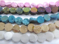 Drilled--AA Grade 8 10 12mm full strand Genuine Duzy Drusy Agate Round Button Rose Rainbow Blue Cham