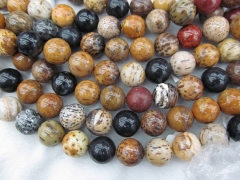 16mm full strand natural fossil gemstone round ball brown tiger jewelry beads