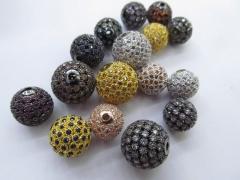 Top Quality Cubic Zirconia 12pcs 6-16mm Micro Pave Brass European Bead ,Rourn Ball Gunemtal Black Je