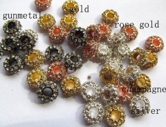 wholesale 5x10mm 48pcs rondelle rhinestone crystal bead metal spacer silver gold gunmetal grey assor