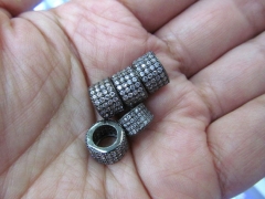 Micro Pave CZ Spacer, Top Quality 50pcs 5x6mm Brass Cubic Zirconia drum Tube column Gunmeta