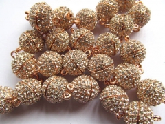 High Quality 50pcs 10-14mm micro pave rhinestone clasp  BRASS crystal Magic Clasp Connectors brass Magnetic Clasps round ball jewelry beads