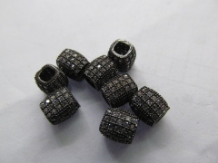 Micro Pave CZ Spacer, Top Quality 50pcs 5x6mm Brass Cubic Zirconia drum Tube column Gunmeta