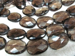 18-40mm full strand handmade larger natuaral crystal smoky quartz oval faceted jewelry beads focal