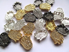 15x25mm 24pcs high quality bling metal spacer hand hamsha silver gold with czech rhinestone jewelry 