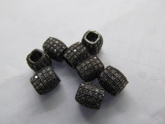 Top Quality 12pcs 8x6mm Micro Pave CZ Brass European Bead Cubic Zirconia drum Tube Gunmetal crystal