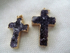 high quality 35x45mm 2pcs 24k gold edged genuinecrystal druzy purple quartz titanium star cross dop 