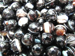 high quality 12mm 2strands gergous agate bead round ball faceted black veins jewelry bead