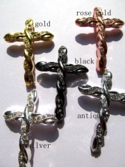 FREE SHIP--- sideway cross metal spacer carved silver gold balck mixed crystal rhinestone jewelry be