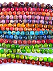 high quality 10mm 5strands 16inch, round ball golden oranger veins multicolor mixed sea sediment vei