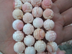 8 10 12mm full strand genuine pink conch shell handmade carved round ball jewelry beads