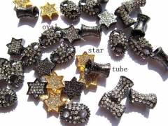 bulk oval star tubular metal spacer &cyrstal rhinesone 10-20mm 36pcs ,black gold silver assortment j