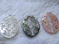 27x38mm 12pcs handmade flower carved MOP shell mother of pearl oval carved jewelry bead