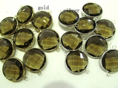 Wholesale 50pcs 8-16mm Crystal Glass Gem Brass fram Plated round squre box Faceted smoky topaz clear