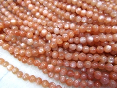 High Quality 4-16mm full strand Natural sunestone gems Round Ball oranger flashy jewelry beads