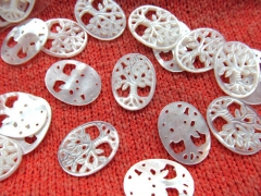 15x20mm 12pcs genuine MOP shell gergous handmade oval egg flower carved mother of pearl white jewelr