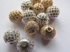 AAA grade pave metal spacer &cubic zirconia crysatl silver gold mixed jewelry beads 12mm 20pcs