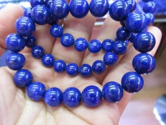 AAA grade 6-12mm genuine lapis lazuli charm beads round ball gold bracelet